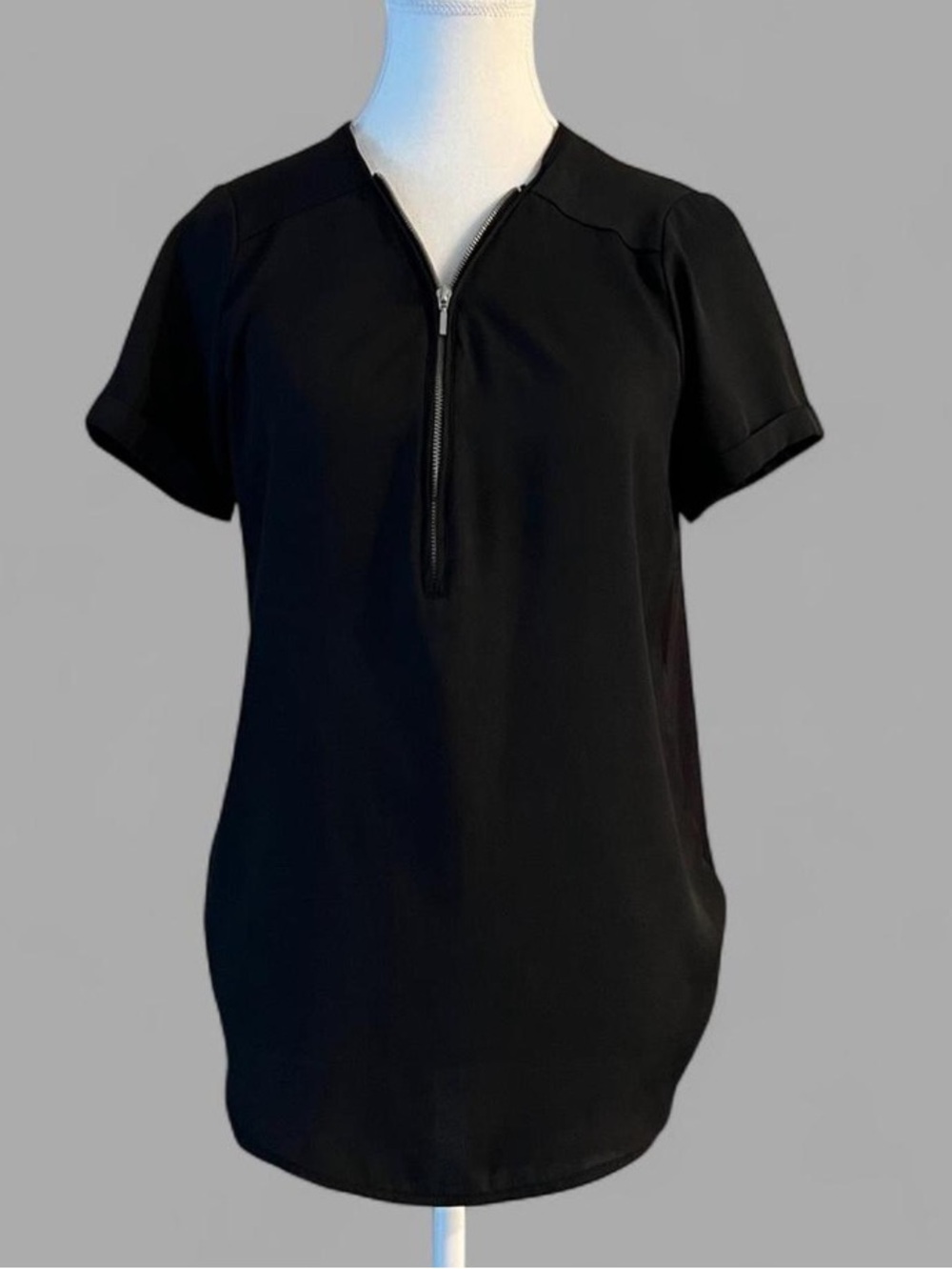 Apt. 9 Black Short-Sleeve Quarter Zip Front Top